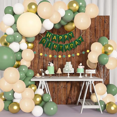 Luftballon Girlande Grün,155 Stück Ballon Girlande Grün, Grün Gold Luftballons Geburtstag, Luftballons Salbeigrün Set mit Happy Birthday Banner für Junge Frauen Geburtstag Deko von CooTooLa