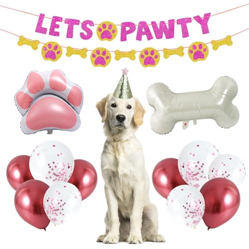 Haustier Hund Geburtstag Party Supplies, Hund Geburtstag Bandana Hut mit Knochen Ballons Lets Pawty Banner für Haustier Geburtstag Party Supplies Dekorationen von CooTooLa