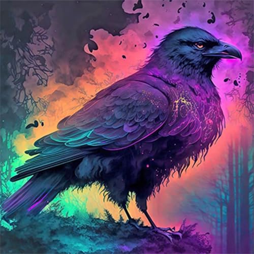 Cooiiye 5D Diamond Painting Bunte Krähen,DIY Tier Diamant Painting Bilder für Erwachsene Anfänger,Voll Round Stickerei Diamant Kunst Malerei Set für Home Wand Décor 30x30cm von Cooiiye