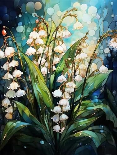 Cooiiye Maiglöckchen Malen Nach Zahlen Erwachsene Acrylfarbe auf Leinwand Malen Nach Zahlen,DIY Rahmen Handgemalt Ölgemälde Set mit Pinseln Paint by Numbers Kunsthandwerk Home Decor 40x50cm von Cooiiye
