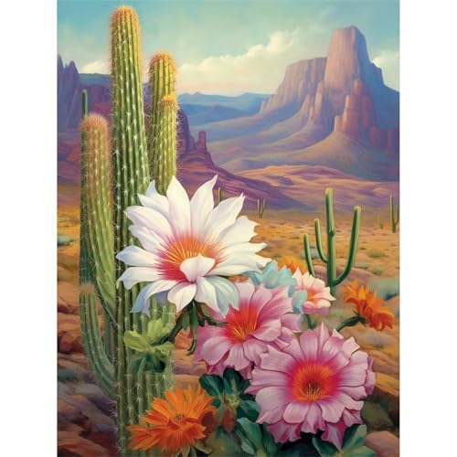Diamond Painting Erwachsene Kits,Kaktus Diamond Painting Bilder Erwachsene DIY 5D Wüstenblume Diamant Malerei Set,Anfänger Kristall Stickerei Set für Wohnzimmer Büro Wand Dekoration Runder,40x70cm von Cooiiye