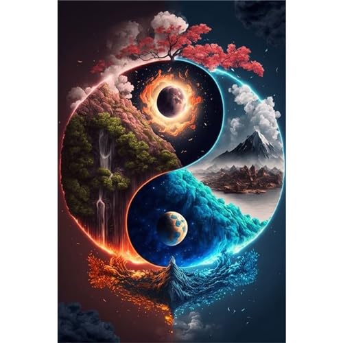 Diamond Painting Fantasie Yin Yang,Diamond Painting Kits für Erwachsene,5D Landschaft Diamant Painting Bilder DIY Stickerei Kreuzstich Kunst Malerei für Home Wand Dekor Geschenke Vierkant,40x70cm von Cooiiye
