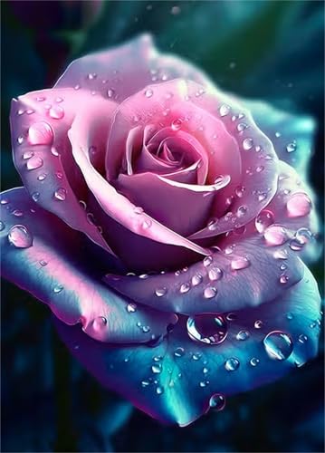 Diamond Painting Wassertropfen rosa Rosen,DIY 5D Diamond Painting Set Erwachsene Vollbohrer Strass Kristall Kreuzstich Stickerei Diamant Painting Bilder für Wohnzimmer Wanddeko Round Drill,30x50cm von Cooiiye