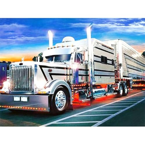 Diamond Painting Weißer LKW,Diamond Painting Kits für Erwachsene,5D Landschaft Diamant Painting Bilder DIY Stickerei Kreuzstich Diamant Kunst Malerei Set für Home Wand Dekor Geschenke Vierkant,60x90cm von Cooiiye