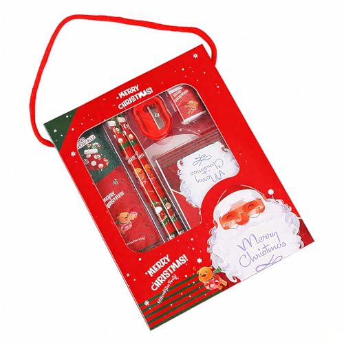 CookeryCove 6-teiliges Schreibwaren-Set für Kinder – inklusive Bleistifte und Zubehör, für Kindergarten, Feiertage, Partydekoration, Urlaubsgeschenk und Klassenzimmer (Evergreen Red) von CookeryCove