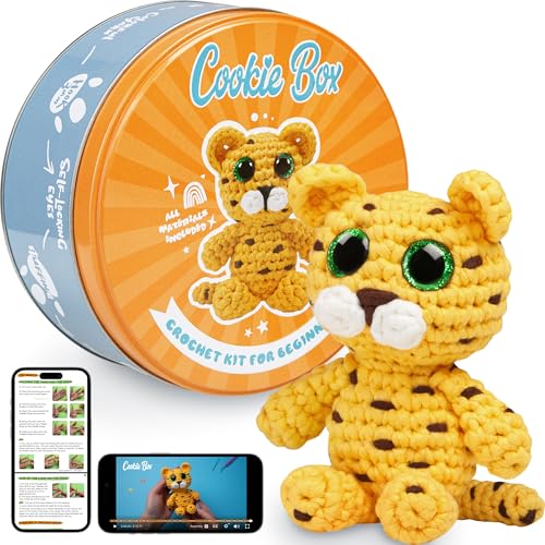 Cookie Box Häkeln-Kit für Anfänger - Lerne, Amigurumi Plüschtiere zu Häkeln - Geschenk für Kinder (ab 12) & Erwachsene - Anfängerfreundliches Garn mit Video-Tutorial - Leo von Cookie Box