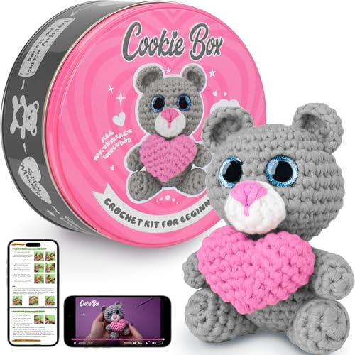 Cookie Box Häkeln-Kit für Anfänger - Lerne, Amigurumi Plüschtiere zu Häkeln - Geschenk für Kinder (ab 12) & Erwachsene - Anfängerfreundliches Garn mit Video-Tutorial - Ted von Cookie Box