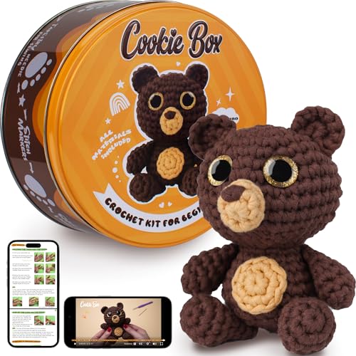 Cookie Box Häkelset für Anfänger - Amigurumi-Plüschtiere häkeln lernen - Geschenk - für Kinder (13+) und Erwachsene - Anfängerfreundliches Garn - Stitch-by-Stitch-Video-Tutorial - Bär Bruno von Cookie Box