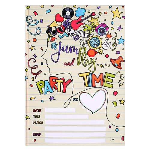 CoolChange Bunte Einladungskarten für Kinder Geburtstags Party | Partyeinladung für Jungen & Mädchen mit Musik Motiv | 20 Stk. | Inkl. Umschlag von CoolChange