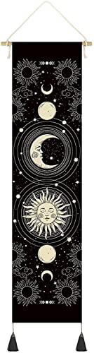 CoolChange Hochwertiges Astronomie Rollbild aus Stoff | Kakemono 130x33cm | Inkl. Haken | Motiv: Sonne & Mond von CoolChange