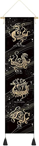 CoolChange Hochwertiges Feng Shui Rollbild aus Stoff | Kakemono 130x33cm | Inkl. Haken | Motiv: Krafttiere von CoolChange
