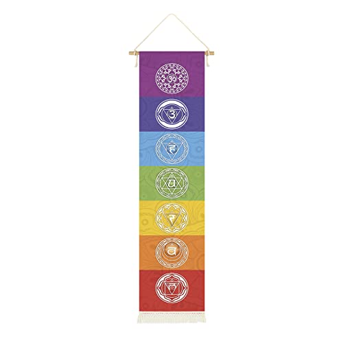 CoolChange Hochwertiges Rollbild mit buddhistischen Chakren | Yoga Kakemono aus Stoff | Meditations Poster | 135x33cm | Inkl. Haken von CoolChange