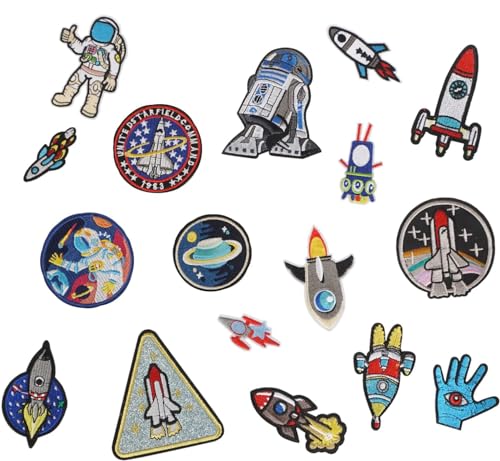 Raumfahrt Patch Set zum Aufbügeln | 17 Stk. Weltraum Aufnäher | gestickte Space Patches von CoolChange