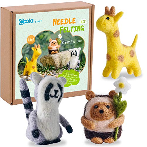 Nadelfilz-Anfänger-Set – Wolle zum Filzen süßer Tiere, Anleitung, Kunst und Kisten, einfaches lustiges Familienprojekt inklusive 3-in-1 Giraffe Waschbär Igel Nadelfilz Starter Nadelfilz-Anfänger-Set – Wolle zum Filzen süßer Tiere, Anleitung, Kunst und Kisten, einfaches lustiges Familienprojekt inklusive 3-in-1 Giraffe Waschbär Igel Nadelfilz Starter von Coola