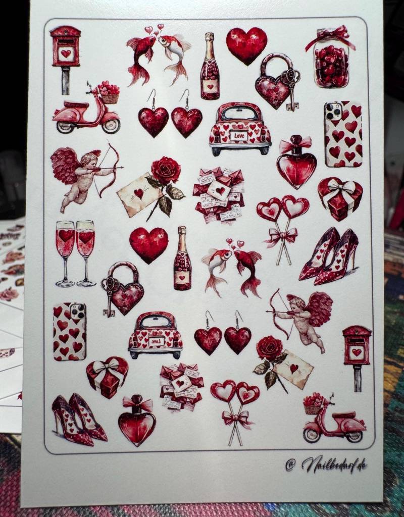 Nagel Aufkleber - Valentinstag Nägel Wasserfolie Abziehbild Nailart Wasser Naildesign von Nagelsticker
