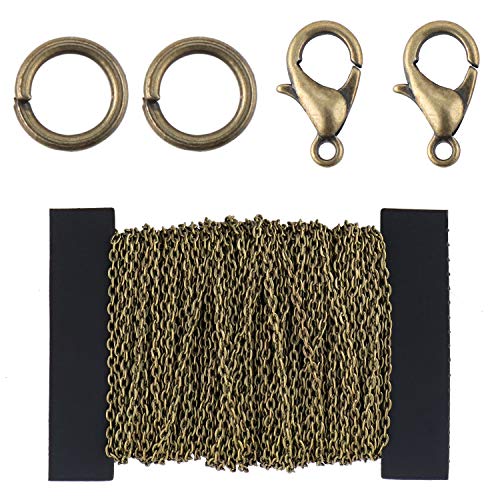 Coolty 39 Füße Kabel Kette Halskette, DIY Link Kette Ketten Gliederkette Halsketten mit 100 Biegeringe und 30 Karabiner für Schmuck Herstellung(Bronze) von Coolty