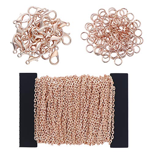 Coolty 39 Füße Kabel Kette Halskette, DIY Link Kette Ketten Gliederkette Halsketten mit 100 Biegeringe und 30 Karabiner für Schmuck Herstellung(Rose Gold) von Coolty