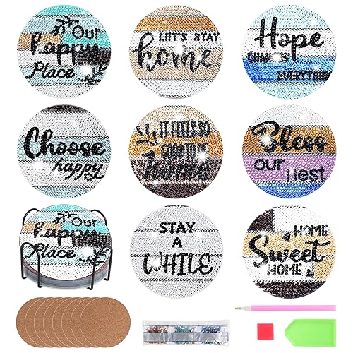 Coolty 8pcs 5D Diamond Paintings Untersetzer mit Untersetzer Halter Diamant Malerei Kunst Kits für Anfänger DIY Büro Home Decor (Text Vision) von Coolty