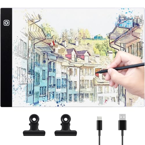 Coolzon A4 Led Licht Pad Zeichnung, Leuchttisch A4 tragbare LED mit verstellbarer Helligkeit, Light Pad mit USB Kabel für Animation, Skizzieren, Entwerfen, Zeichnen, 5D-Diamantmalerei von Coolzon