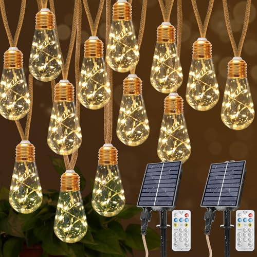 Coomoors 2 Stück Solar Lichterkette Aussen, Insgesamt 16M 32 Glühbirnen 8 Modi Solarlichterkette Outdoor Wasserdicht IP65 Lichterkette Außen Solar für Garten, Terrasse, Balkon, Hochzeit, Warmweiß von Coomoors