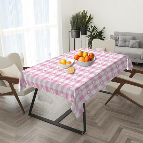 Coonoor Polyester Tischdecke Abwaschbar Rosa Herzmuster zum Valentinstag 137 x 183 cm Tischtuch Wasserabweisend Tafeldecke Tischwäsche von Coonoor