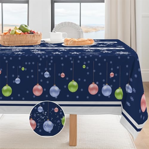 Coonoor Tischdecke Weihnachten - Schneeflocke Tischdecke Blau, Waschbare und wasserdichte Ballon Tischdecke Saisonnal Tischwäsche Weihnachten und Neujahr Familie Küche Tischdekor, 137x183cm von Coonoor