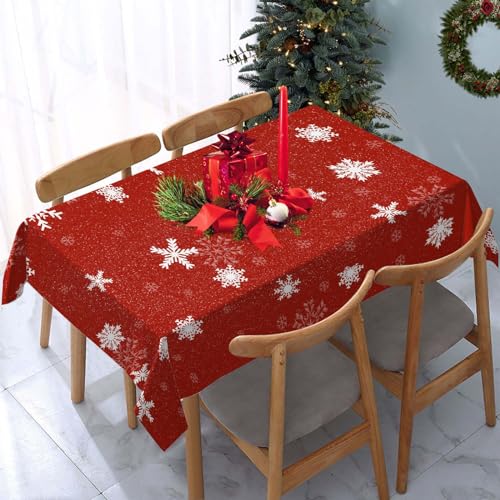 Coonoor Weihnachtstischdecke, Schneeflocken Rot Dekorative Rechteckige Xmas Party Tischdecke, 137 x 183 cm Weihnachtstischdecke für Urlaub Zuhause Tischdekoration (Schneeflocke) von Coonoor