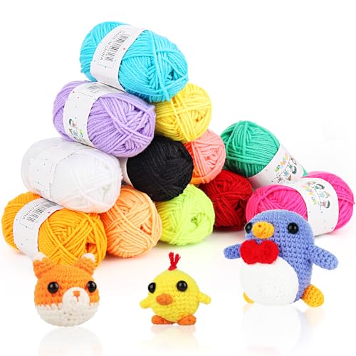 Coopay Wolle zum Häkeln, 12 Farben Wolle zum Stricken für Anfänger, 25g Bunt Amigurumi Wolle, Geeignet für Häkelnadel 2-4mm, Häkelgarn für Häkeln Stricken und Handwerk, Gutes Gift für Stricker&Häkler Coopay Wolle zum Häkeln, 12 Farben Wolle zum Stricken für Anfänger, 25g Bunt Amigurumi Wolle, Geeignet für Häkelnadel 2-4mm, Häkelgarn für Häkeln Stricken und Handwerk, Gutes Gift für Stricker&Häkler von Coopay