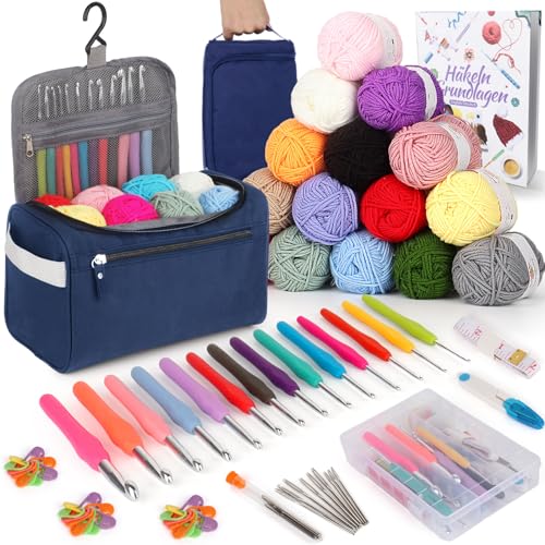 Coopay 73 Stück Häkelset für Anfänger, Tragbar Häkelnadel Set mit 15 Wolle, Tasche, Häkelzubehör, 2,0-10 mm Ergonomische Häkelnadeln mit Lang Weicher Griff, Praktische Häkelnadel Set, Dunkelblau Coopay 73 Stück Häkelset für Anfänger, Tragbar Häkelnadel Set mit 15 Wolle, Tasche, Häkelzubehör, 2,0-10 mm Ergonomische Häkelnadeln mit Lang Weicher Griff, Praktische Häkelnadel Set, Dunkelblau von Coopay