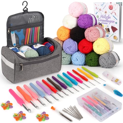 Coopay 73 Stück Häkelset für Anfänger, Tragbar Häkelnadel Set mit 15 Wolle, Tasche, Häkelzubehör, 2,0-10 mm Ergonomische Häkelnadeln mit Lang Weicher Griff, Praktische Häkelnadel Set, Hellgrau Coopay 73 Stück Häkelset für Anfänger, Tragbar Häkelnadel Set mit 15 Wolle, Tasche, Häkelzubehör, 2,0-10 mm Ergonomische Häkelnadeln mit Lang Weicher Griff, Praktische Häkelnadel Set, Hellgrau von Coopay