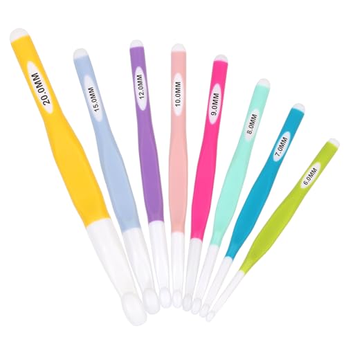 Coopay 8 Stück Große Häkelnadel Set, 20mm, 15mm, 12mm, 10mm, 8,0mm 6,0mm Macaron Häkelnadeln für Anfänger, Inline Große Größe Häkelnadeln Set mit ABS Häkelkopf, Jumbo Häkelnadel für Dickes Garn von Coopay