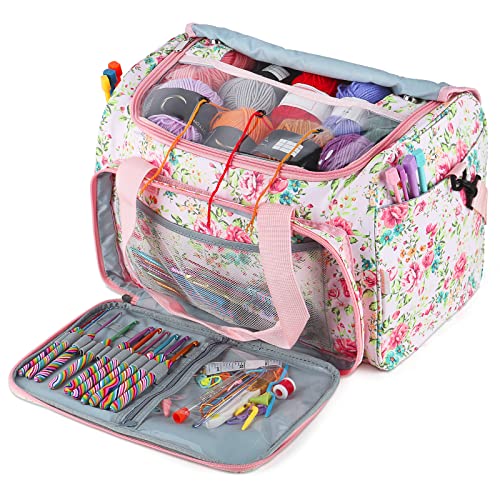 Coopay Aufbewahrungstasche für Wolle, Groß Garntasche zur Aufbewahrung von Häkelgarn, Tragbar Tasche für Stricken/Häkel Garn Zubehör, Häkeltasche Stricktasche für unvollendete Projekte, Rosa Blumen Coopay Aufbewahrungstasche für Wolle, Groß Garntasche zur Aufbewahrung von Häkelgarn, Tragbar Tasche für Stricken/Häkel Garn Zubehör, Häkeltasche Stricktasche für unvollendete Projekte, Rosa Blumen von Coopay