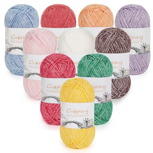 Coopay Baumwollgarn zum Häkeln und Stricken, 10 Stück, 50 g, 78 % Baumwolle, 22 % Acryl, Anfängerfreundlich, Baumwollmischgarn für Puppen, Schals, Granny Squares & Baby-Projekt Coopay Baumwollgarn zum Häkeln und Stricken, 10 Stück, 50 g, 78 % Baumwolle, 22 % Acryl, Anfängerfreundlich, Baumwollmischgarn für Puppen, Schals, Granny Squares & Baby-Projekt von Coopay