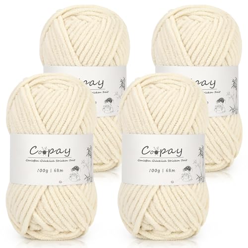 Coopay Chenille Chunky Wolle zum Häkeln Dickes Garn, 4 x 100g Dicke Wolle zum Stricken, Super Flauschig Weiches Wolle für Babydecke, Grobes Chenille-Garn für Decken, Schals, Taschen - Hellkhaki Coopay Chenille Chunky Wolle zum Häkeln Dickes Garn, 4 x 100g Dicke Wolle zum Stricken, Super Flauschig Weiches Wolle für Babydecke, Grobes Chenille-Garn für Decken, Schals, Taschen - Hellkhaki von Coopay