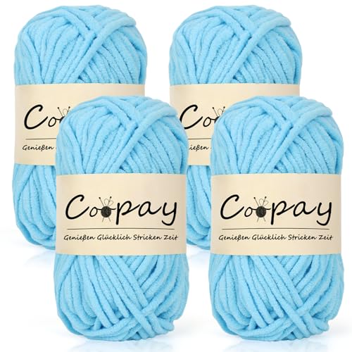 Coopay Chenille Chunky Wolle zum Häkeln Dickes Garn, 4 x 50g Dicke Wolle zum Stricken, Super Flauschig Weiches Wolle für Babydecke, Grobes Chenille-Garn für Hüte, Schals, Socken, Taschen - Himmelblau Coopay Chenille Chunky Wolle zum Häkeln Dickes Garn, 4 x 50g Dicke Wolle zum Stricken, Super Flauschig Weiches Wolle für Babydecke, Grobes Chenille-Garn für Hüte, Schals, Socken, Taschen - Himmelblau von Coopay