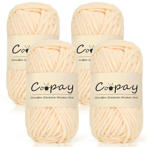 Coopay Chenille Chunky Wolle zum Häkeln Dickes Garn, 4 x 50g Dicke Wolle zum Stricken, Super Flauschig Weiches Wolle für Babydecke, Grobes Chenille-Garn für Hüte, Schals, Socken, Taschen - Milchshake Coopay Chenille Chunky Wolle zum Häkeln Dickes Garn, 4 x 50g Dicke Wolle zum Stricken, Super Flauschig Weiches Wolle für Babydecke, Grobes Chenille-Garn für Hüte, Schals, Socken, Taschen - Milchshake von Coopay