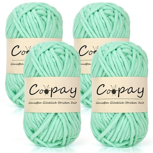Coopay Chenille Chunky Wolle zum Häkeln Dickes Garn, 4 x 50g Dicke Wolle zum Stricken, Super Flauschig Weiches Wolle für Babydecke, Grobes Chenille-Garn für Hüte, Schals, Socken, Taschen - Mint Coopay Chenille Chunky Wolle zum Häkeln Dickes Garn, 4 x 50g Dicke Wolle zum Stricken, Super Flauschig Weiches Wolle für Babydecke, Grobes Chenille-Garn für Hüte, Schals, Socken, Taschen - Mint von Coopay