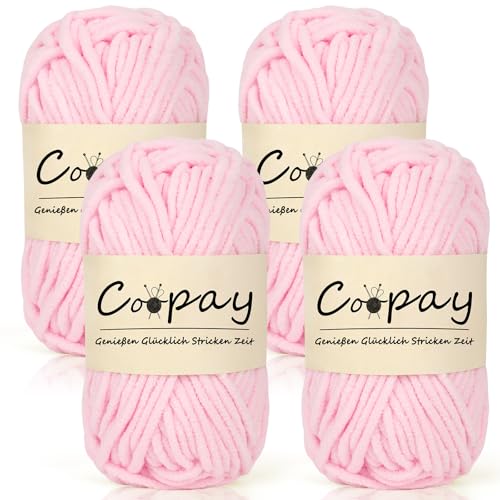 Coopay Chenille Chunky Wolle zum Häkeln Dickes Garn, 4 x 50g Dicke Wolle zum Stricken, Super Flauschig Weiches Wolle für Babydecke, Grobes Chenille-Garn für Hüte, Schals, Socken, Taschen - Sakura Rosa Coopay Chenille Chunky Wolle zum Häkeln Dickes Garn, 4 x 50g Dicke Wolle zum Stricken, Super Flauschig Weiches Wolle für Babydecke, Grobes Chenille-Garn für Hüte, Schals, Socken, Taschen - Sakura Rosa von Coopay