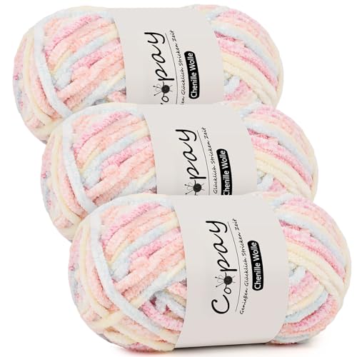 Coopay Chenille Wolle zum Häkeln, 3x100g Samtig Chenillegarn, Dicke Flauschige Weich Chenille Garn, Chenille Wolle, Weicher Plüschwolle Häkelgarn für Decken, Schals - Blütenbüschel Coopay Chenille Wolle zum Häkeln, 3x100g Samtig Chenillegarn, Dicke Flauschige Weich Chenille Garn, Chenille Wolle, Weicher Plüschwolle Häkelgarn für Decken, Schals - Blütenbüschel von Coopay