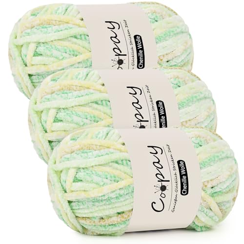Coopay Chenille Wolle zum Häkeln, 3x100g Samtig Chenillegarn, Dicke Flauschige Weich Chenille Garn, Chenille Wolle, Weicher Plüschwolle Häkelgarn für Decken, Schals - Chalcedon-Fluoreszenz Coopay Chenille Wolle zum Häkeln, 3x100g Samtig Chenillegarn, Dicke Flauschige Weich Chenille Garn, Chenille Wolle, Weicher Plüschwolle Häkelgarn für Decken, Schals - Chalcedon-Fluoreszenz von Coopay