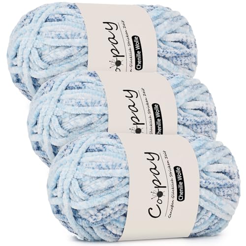 Coopay Chenille Wolle zum Häkeln, 3x100g Samtig Chenillegarn, Dicke Flauschige Weich Chenille Garn, Chenille Wolle, Weicher Plüschwolle Häkelgarn für Decken, Schals - Herz des Ozeans Coopay Chenille Wolle zum Häkeln, 3x100g Samtig Chenillegarn, Dicke Flauschige Weich Chenille Garn, Chenille Wolle, Weicher Plüschwolle Häkelgarn für Decken, Schals - Herz des Ozeans von Coopay