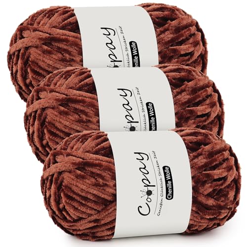 Coopay Chenille Wolle zum Häkeln, 3x100g Samtig Chenillegarn, Dicke Flauschige Weich Chenille Garn, Chenille Wolle, Weicher Plüschwolle Häkelgarn für Decken, Schals - Kaffee Coopay Chenille Wolle zum Häkeln, 3x100g Samtig Chenillegarn, Dicke Flauschige Weich Chenille Garn, Chenille Wolle, Weicher Plüschwolle Häkelgarn für Decken, Schals - Kaffee von Coopay