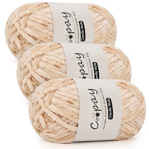 Coopay Chenille Wolle zum Häkeln, 3x100g Samtig Chenillegarn, Dicke Flauschige Weich Chenille Garn, Chenille Wolle, Weicher Plüschwolle Häkelgarn für Decken, Schals - Kamel Coopay Chenille Wolle zum Häkeln, 3x100g Samtig Chenillegarn, Dicke Flauschige Weich Chenille Garn, Chenille Wolle, Weicher Plüschwolle Häkelgarn für Decken, Schals - Kamel von Coopay