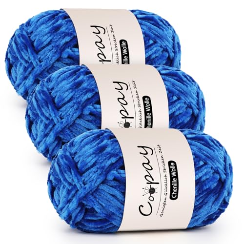 Coopay Chenille Wolle zum Häkeln, 3x100g Samtig Chenillegarn, Dicke Flauschige Weich Chenille Garn, Chenille Wolle, Weicher Plüschwolle Häkelgarn für Decken, Schals - Königsblau Coopay Chenille Wolle zum Häkeln, 3x100g Samtig Chenillegarn, Dicke Flauschige Weich Chenille Garn, Chenille Wolle, Weicher Plüschwolle Häkelgarn für Decken, Schals - Königsblau von Coopay