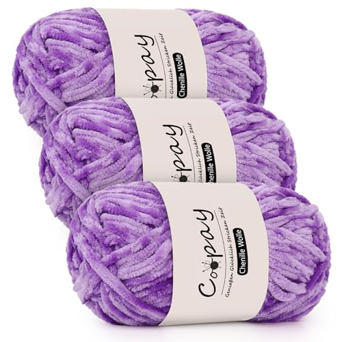 Coopay Chenille Wolle zum Häkeln, 3x100g Samtig Chenillegarn, Dicke Flauschige Weich Chenille Garn, Chenille Wolle, Weicher Plüschwolle Häkelgarn für Decken, Schals - Lila Coopay Chenille Wolle zum Häkeln, 3x100g Samtig Chenillegarn, Dicke Flauschige Weich Chenille Garn, Chenille Wolle, Weicher Plüschwolle Häkelgarn für Decken, Schals - Lila von Coopay