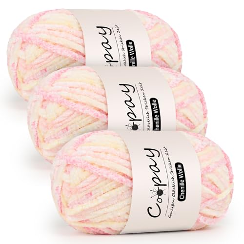 Coopay Chenille Wolle zum Häkeln, 3x100g Samtig Chenillegarn, Dicke Flauschige Weich Chenille Garn, Chenille Wolle, Weicher Plüschwolle Häkelgarn für Decken, Schals - Pfirsich Coopay Chenille Wolle zum Häkeln, 3x100g Samtig Chenillegarn, Dicke Flauschige Weich Chenille Garn, Chenille Wolle, Weicher Plüschwolle Häkelgarn für Decken, Schals - Pfirsich von Coopay