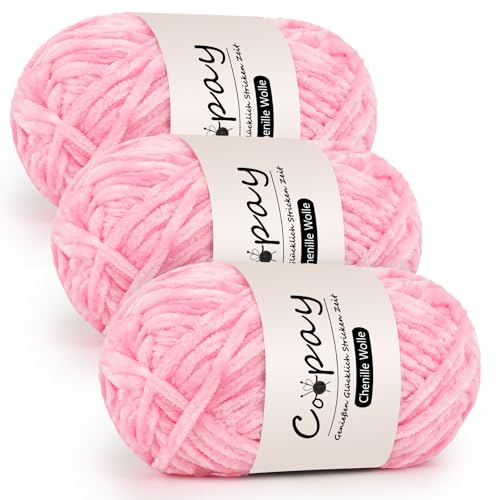 Coopay Chenille Wolle zum Häkeln, 3x100g Samtig Chenillegarn, Dicke Flauschige Weich Chenille Garn, Chenille Wolle, Weicher Plüschwolle Häkelgarn für Decken, Schals - Rosa Coopay Chenille Wolle zum Häkeln, 3x100g Samtig Chenillegarn, Dicke Flauschige Weich Chenille Garn, Chenille Wolle, Weicher Plüschwolle Häkelgarn für Decken, Schals - Rosa von Coopay