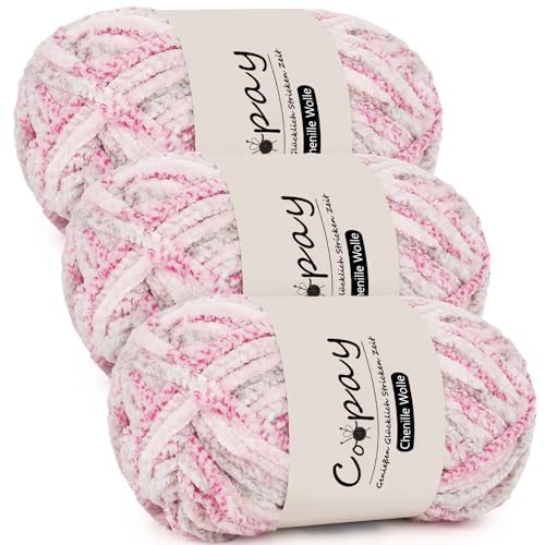 Coopay Chenille Wolle zum Häkeln, 3x100g Samtig Chenillegarn, Dicke Flauschige Weich Chenille Garn, Chenille Wolle, Weicher Plüschwolle Häkelgarn für Decken, Schals - Rosenliebe Coopay Chenille Wolle zum Häkeln, 3x100g Samtig Chenillegarn, Dicke Flauschige Weich Chenille Garn, Chenille Wolle, Weicher Plüschwolle Häkelgarn für Decken, Schals - Rosenliebe von Coopay