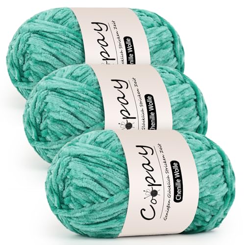 Coopay Chenille Wolle zum Häkeln, 3x100g Samtig Chenillegarn, Dicke Flauschige Weich Chenille Garn, Chenille Wolle, Weicher Plüschwolle Häkelgarn für Decken, Schals - Smaragdgrün Coopay Chenille Wolle zum Häkeln, 3x100g Samtig Chenillegarn, Dicke Flauschige Weich Chenille Garn, Chenille Wolle, Weicher Plüschwolle Häkelgarn für Decken, Schals - Smaragdgrün von Coopay