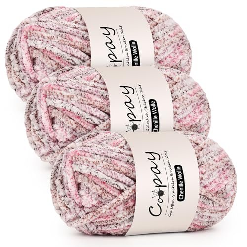 Coopay Chenille Wolle zum Häkeln, 3x100g Samtig Chenillegarn, Dicke Flauschige Weich Chenille Garn, Chenille Wolle, Weicher Plüschwolle Häkelgarn für Decken, Schals - Vergoldete Rose Coopay Chenille Wolle zum Häkeln, 3x100g Samtig Chenillegarn, Dicke Flauschige Weich Chenille Garn, Chenille Wolle, Weicher Plüschwolle Häkelgarn für Decken, Schals - Vergoldete Rose von Coopay